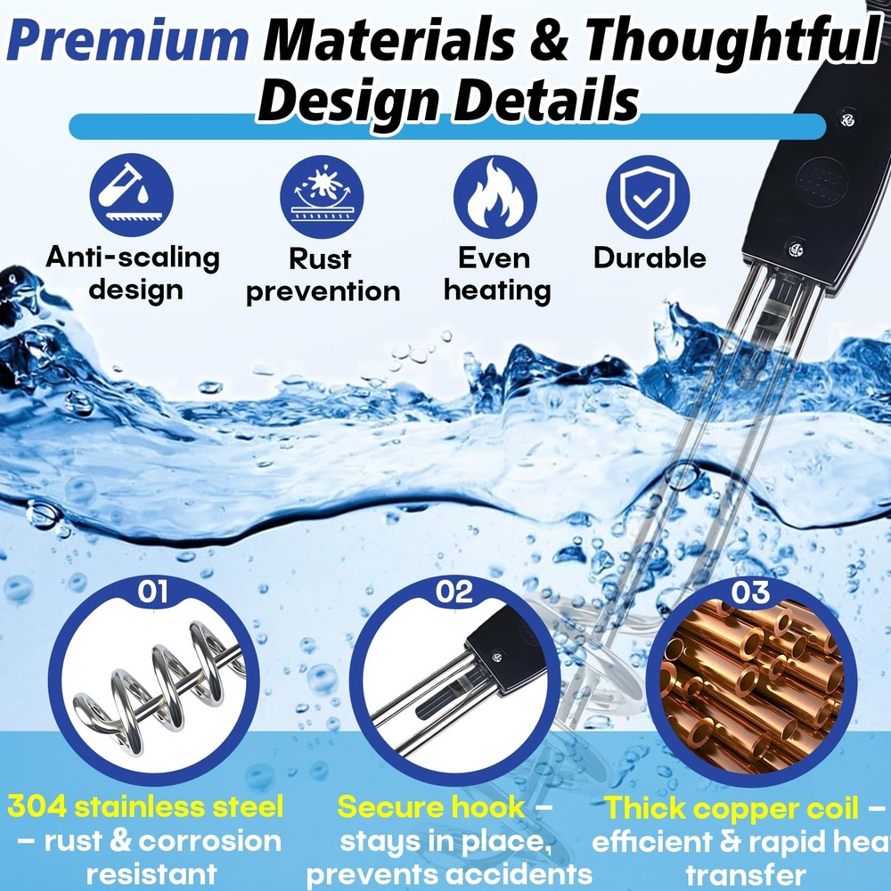 2 Pack 1000W Immersion Water Heater - 110V 10 Inch Submersible Heating Coil f...