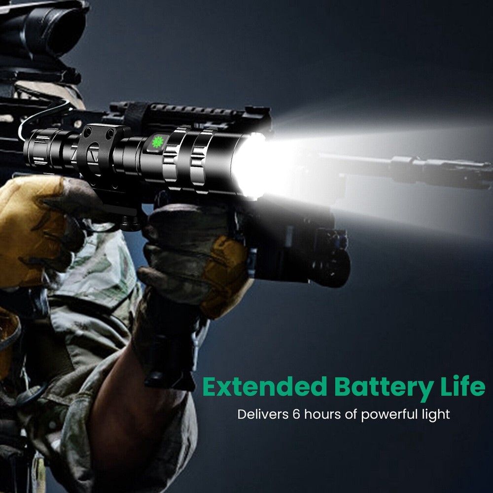 Rechargeable Tactical Flashlight Picatinny Rail Mount 3Modes Zoomable Flashlight