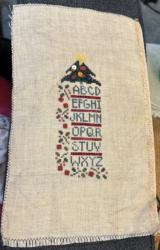 Finished Cross Stitch Christmas Tree Sampler Piece