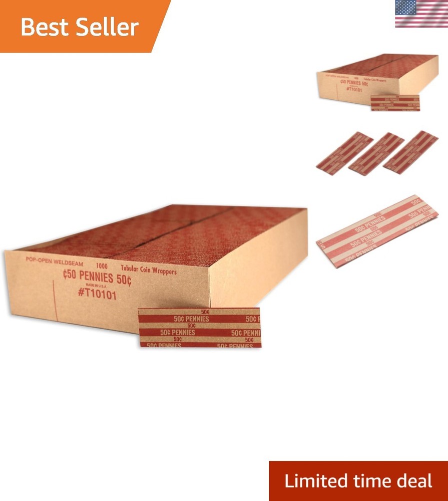 Flat Coin Wrapper, Penny $.50 Cent Red Rolls 250 pcs
