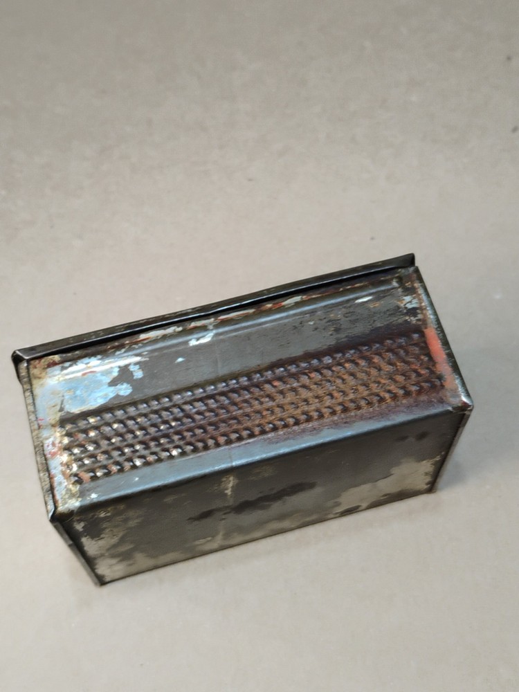 Antique Primitive Wall Mount Tin Match Safe Box w/ Striker Front