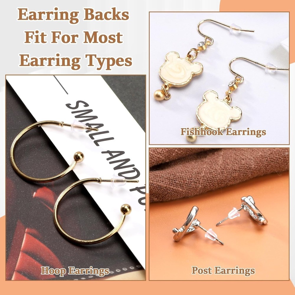 Rubber Earring Backs Soft Clear Earring Backings for Studs Hypoallergenic Sil...