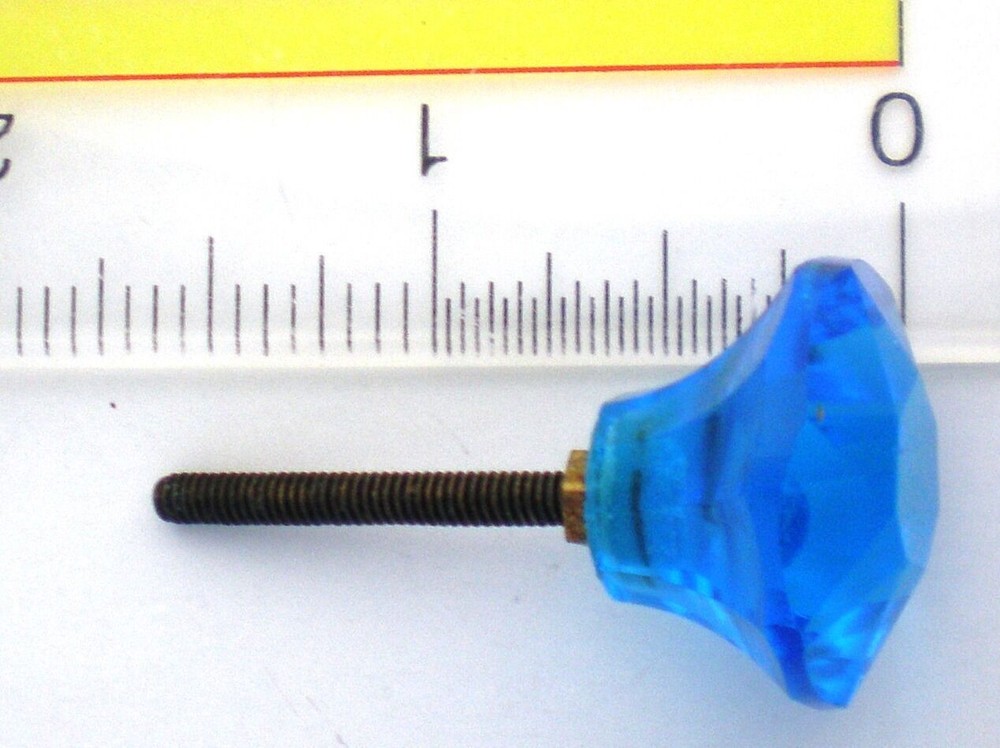 OLDER AQUA BLUE HAND CUT FIRE POLISHED CRYSTAL KNOBS