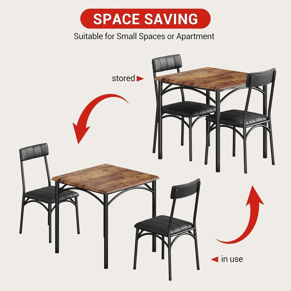 Dining Table Set for 2 Kitchen Table with 2 Upholstered Chairs for Apartment