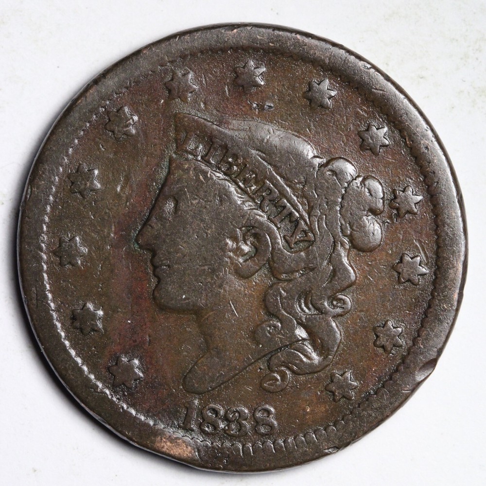 1838 Coronet Head Large Cent CHOICE FINE E198 RNL
