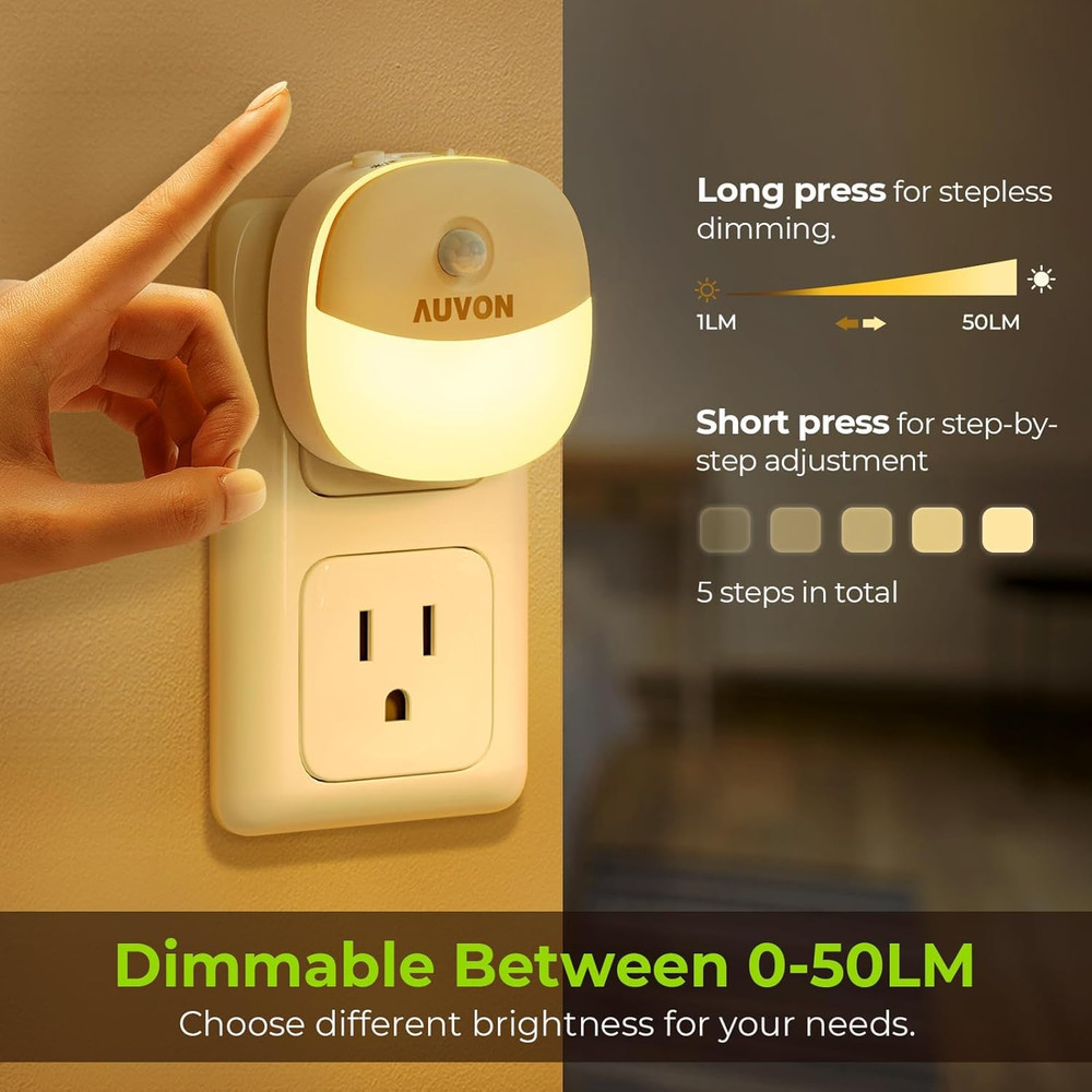 Plug in Night Light with Motion Sensor and Dusk to Dawn Sensor, Mini Warm White