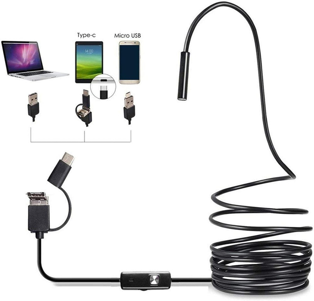 3-in-1 HD Waterproof Endoscope Inspection Camera with 6 LED for Android Devices