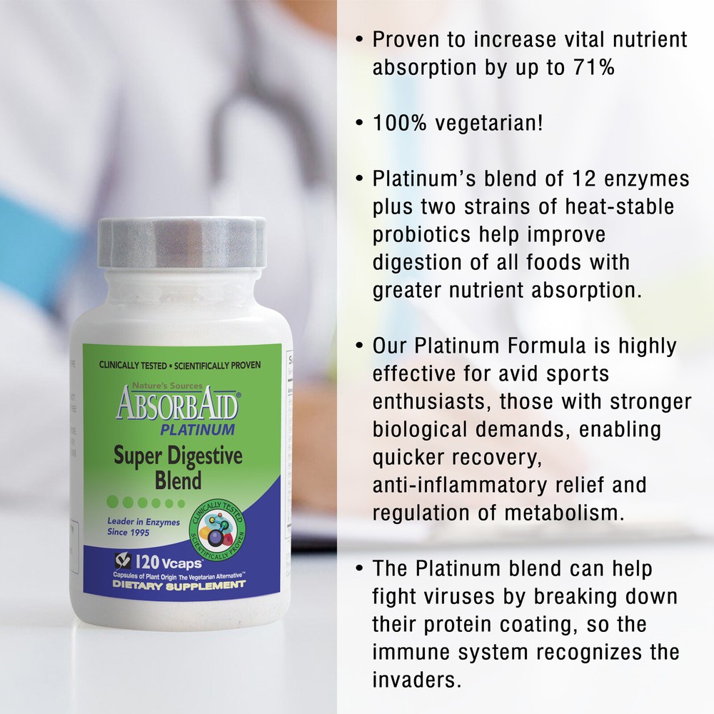 AbsorbAid PLATINUM 120 Digestive Enzyme/Probiotics - Complete Digestive Support!