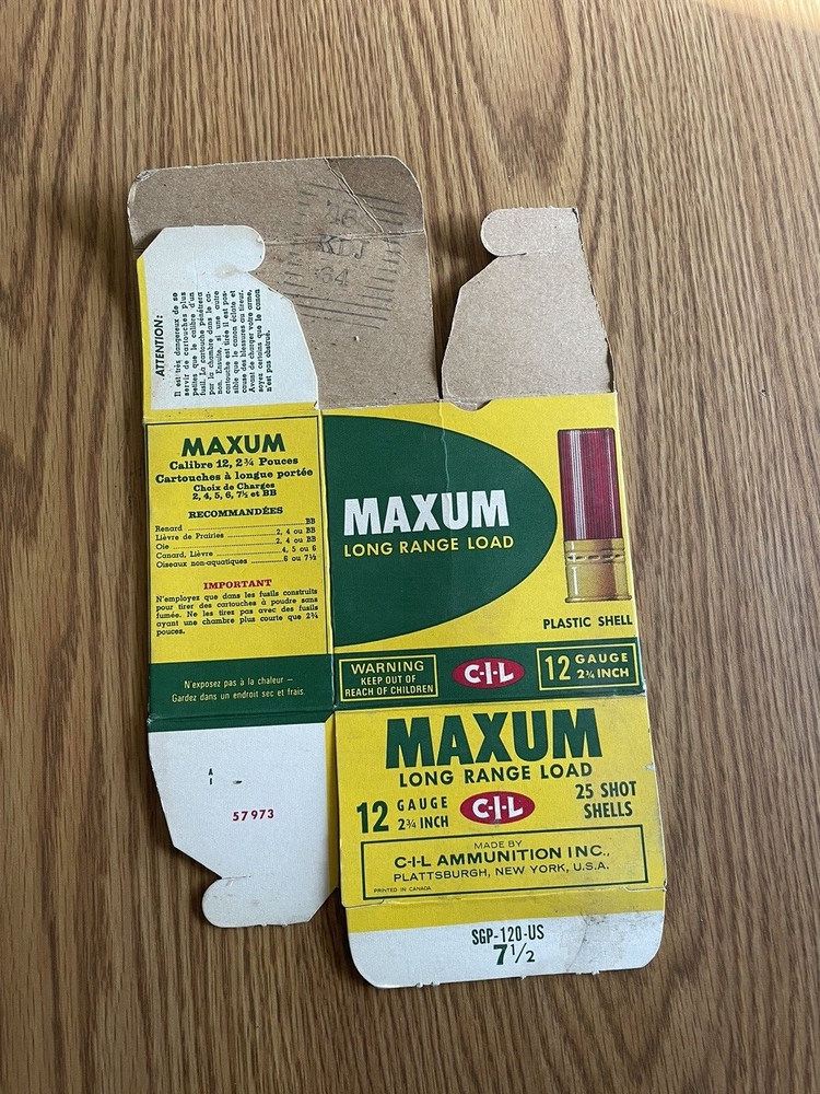 Vintage C I L Maxum Long Range Load 12ga EMPTY Shotgun Shell Box