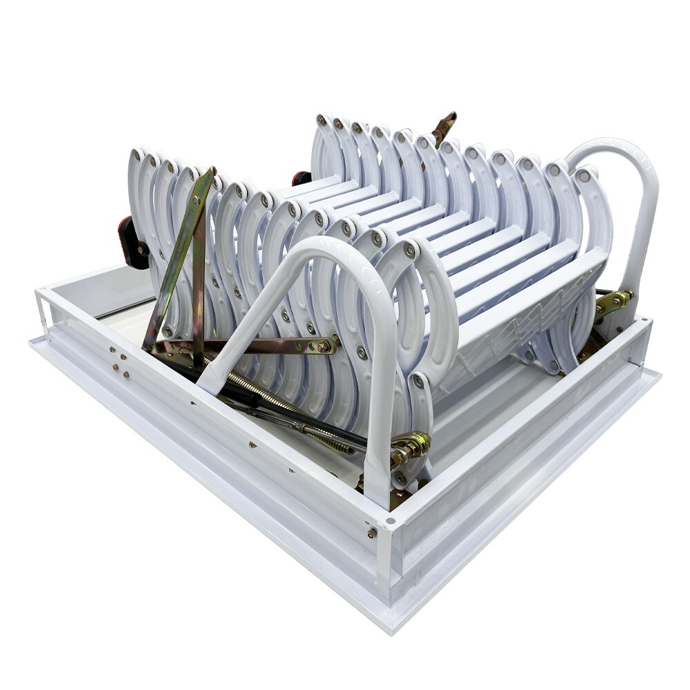 12 Steps Carbon Steel White Attic Pull Down Ceiling Ladder Folding Loft Stairs