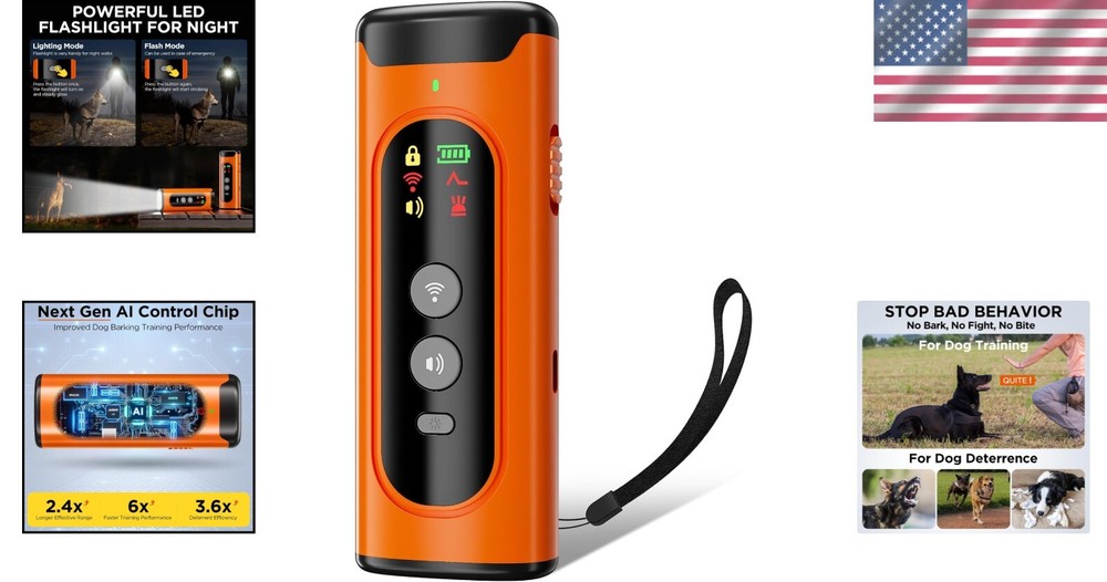 2024 Ultrasonic Dog Bark Deterrent - Effective Training Tool with LED Flashlight