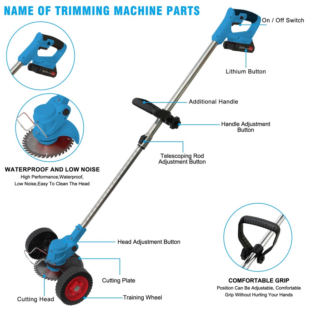 Wireless Cordless Grass String Trimmer Lawn Edger Weed Wacker Cutter + 2 Battery