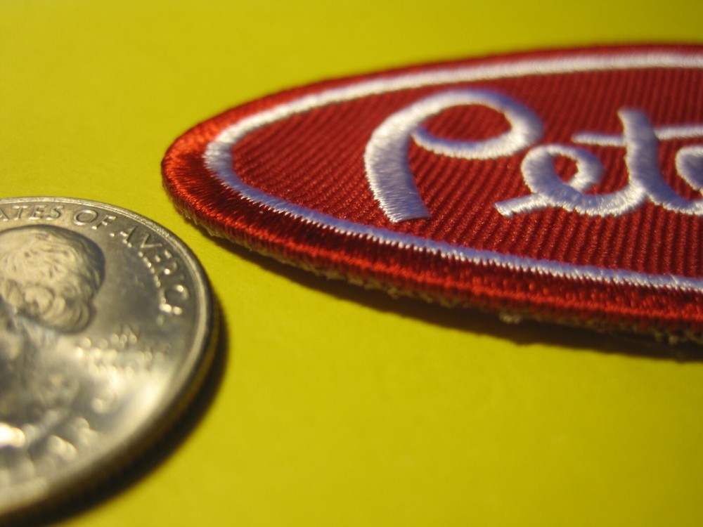 PETERBILT CLOTH PATCH RED WITH HOOK BACK ATTACHMENT! CREST SIZE FOR CAPS, ETC!