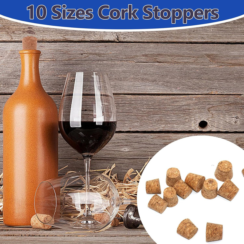 100Pack 10 Sizes Cork Stoppers,Small Corks Plugs for Bottles, Replacement Tapere