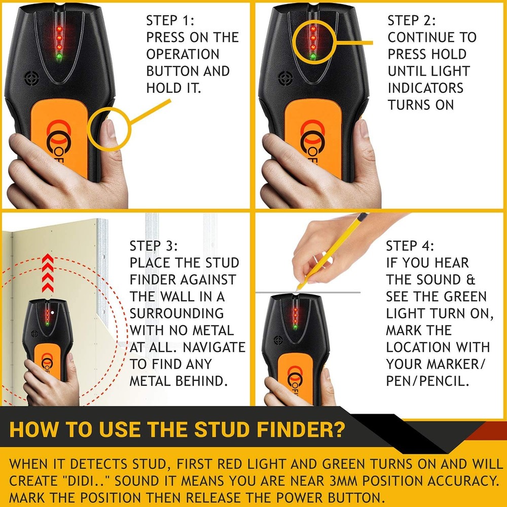 Ofircreation Stud Finder & Multifunction Device (Laser Level Black and Orange