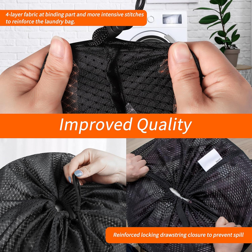 Extra Heavy Duty Large Diamond Mesh Laundry Bags with Drawstring Closure & ID Ta