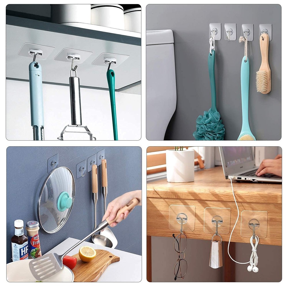 ZNBEN Adhesive Hooks Removable Wall 13 LB Ceiling Hook Medium, Clear