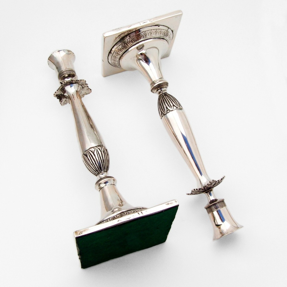Foliate Design Silver Candlesticks Pair Weighted Bases