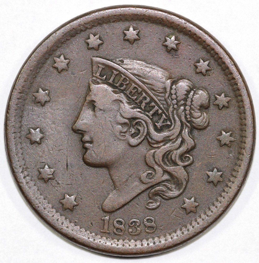 1838 1c N-10 Coronet Matron Head Large Cent
