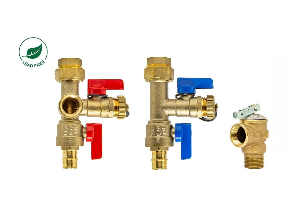 Expansion PEX-A 3/4'' Tankless Water Heater Isolation Valve Kit, w/ Relief Valve