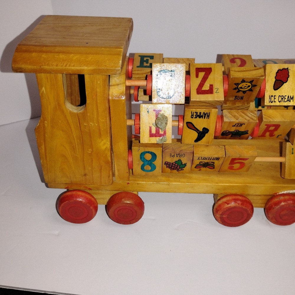 Vintage Wooden Train Engine Alphabet Push/Pull Toy -10
