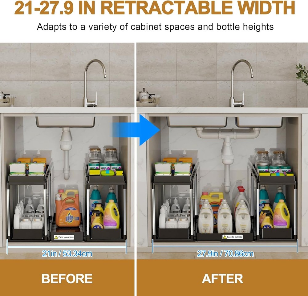 Expandable Under Sink Organizer 2 Tier Under Cabinet Organizer Double Pull Out