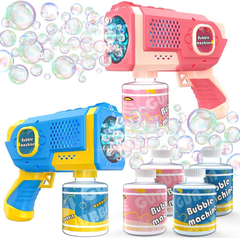 2 Pack Bubble Guns with 4 Bottles Solution, Automatic Bubble Machine Blaster ...