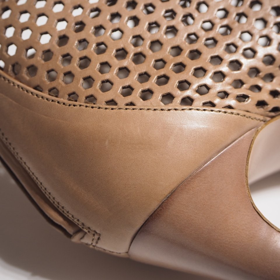 Prada Open Toe Booties Punched Leather Pink Beige Size EU39/US9