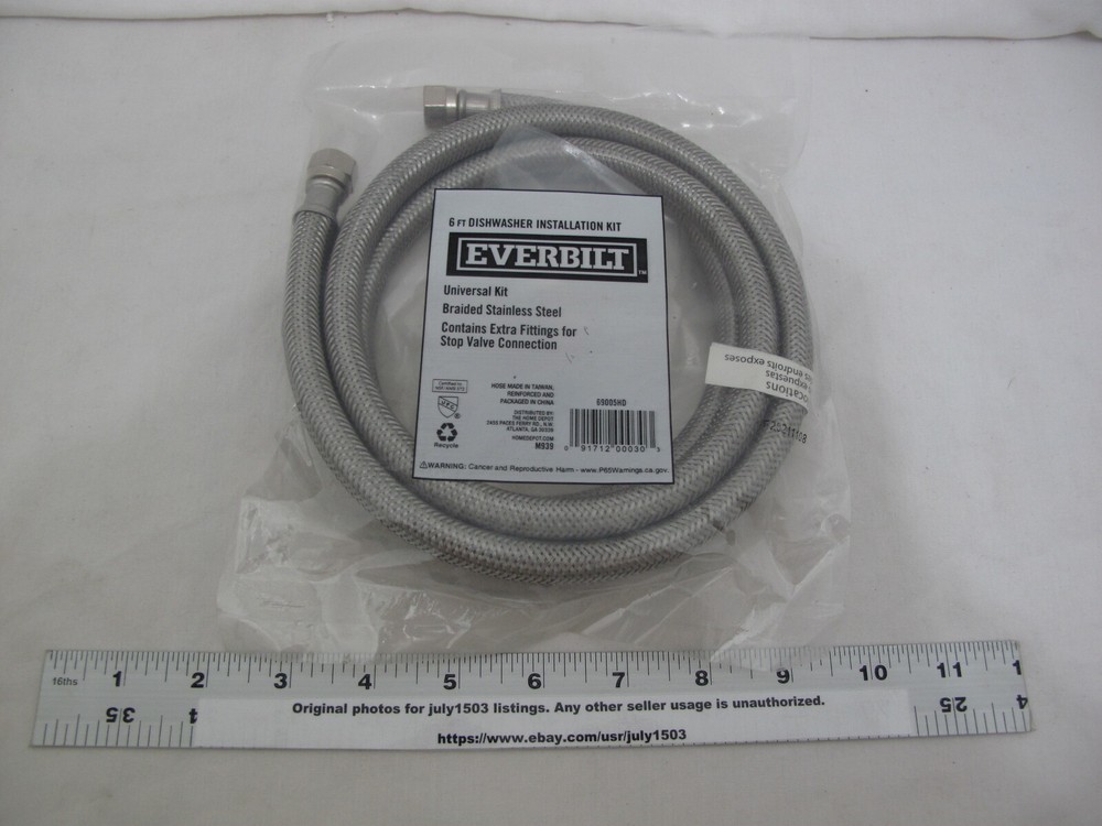 NEW Everbilt 6' Dishwasher Installation Kit Braided Stainless Steel 69005HD (sw)