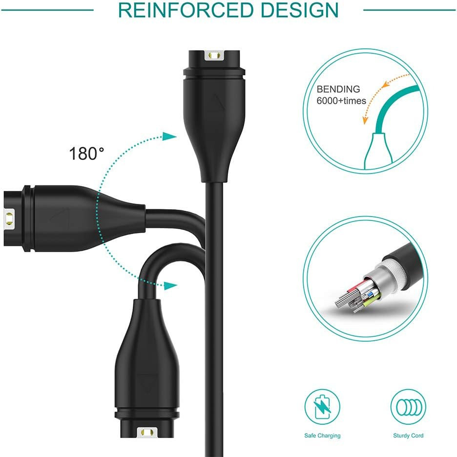 USB-C Plug Charging/Data Cable Compatible with Garmin Watch - 1M, 2-Pack