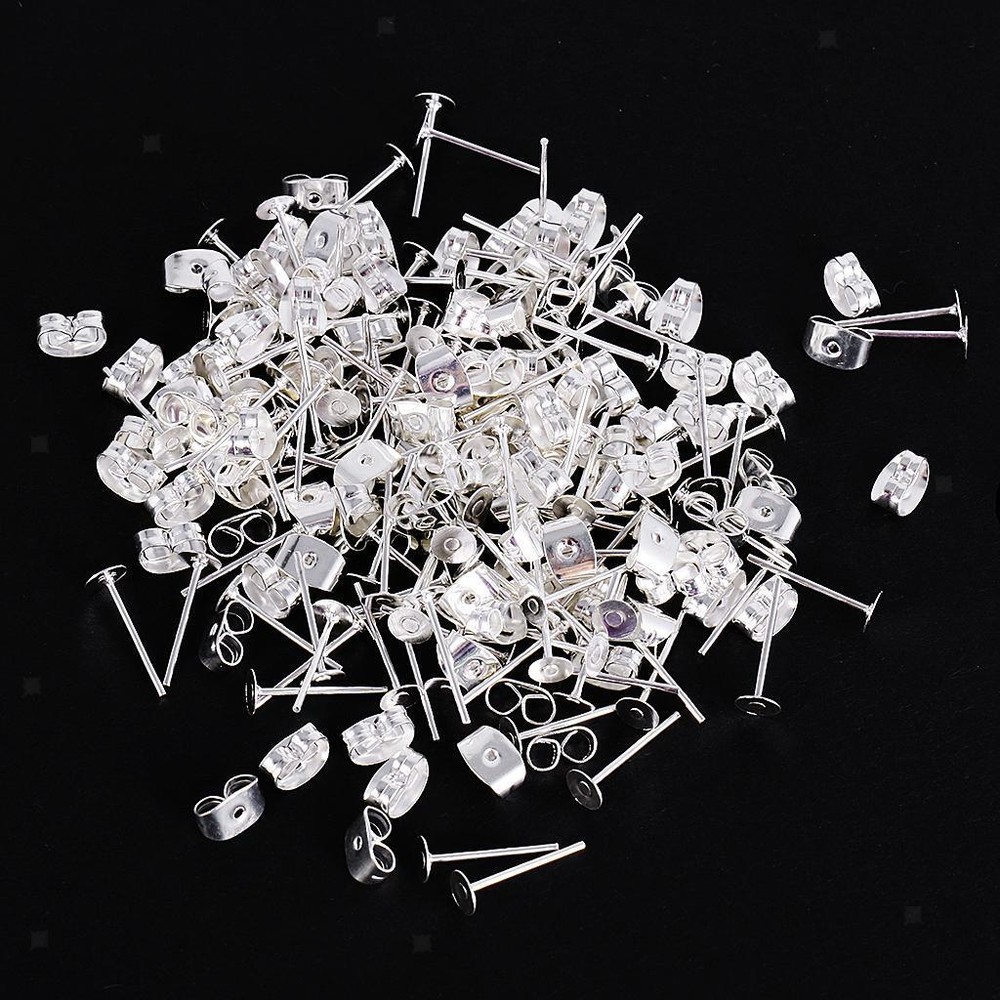100 Pairs DIY Paste Imitation Earings Silver Plating Silver Diameter 4mm