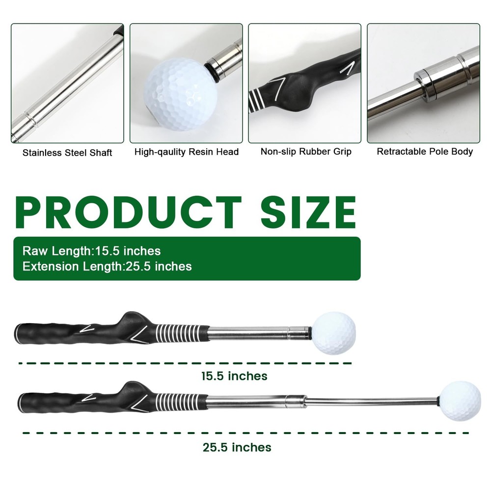 Retractable Golf Swing Trainer, Portable Golf Grip Training Aid for Right-Han...