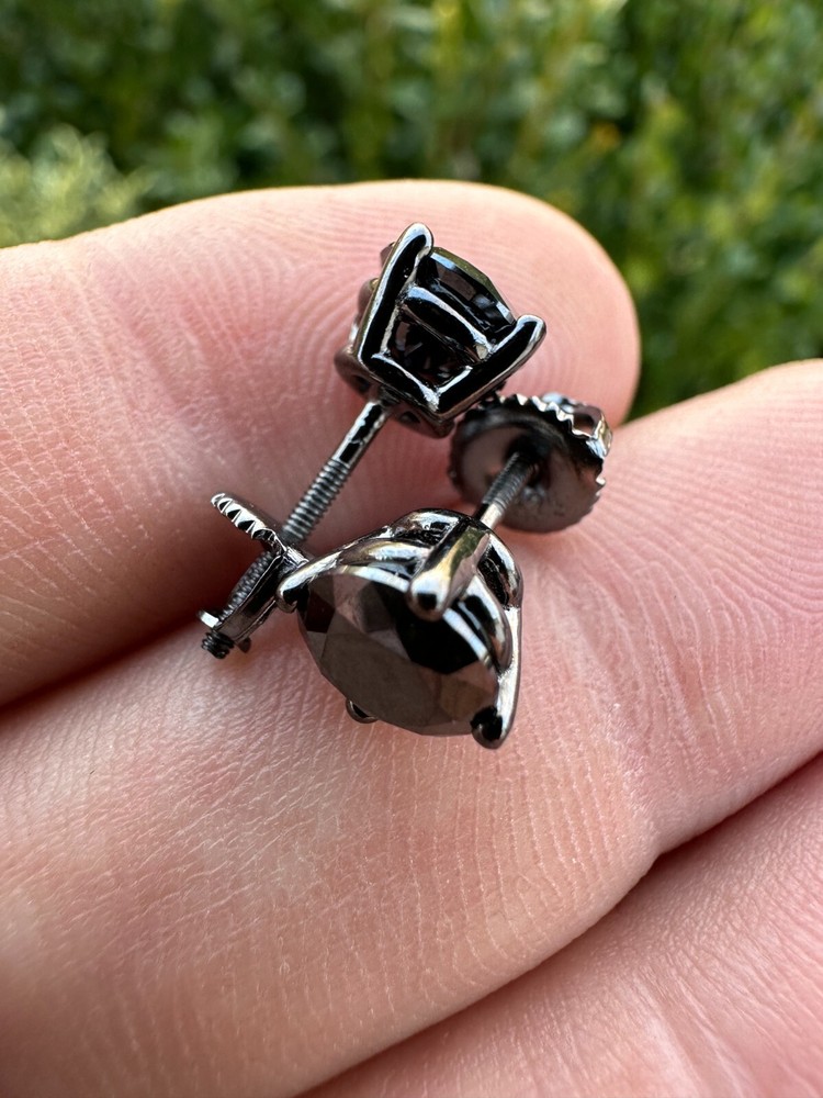 Black Moissanite Screwback Stud Earrings Oxidized 925 Silver 3-8mm Passes Tester