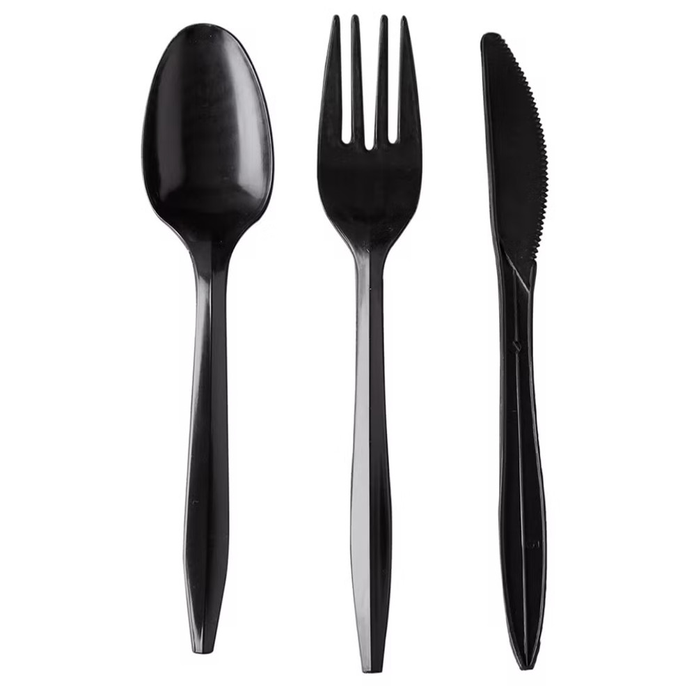 1pc Black plastic silverware set