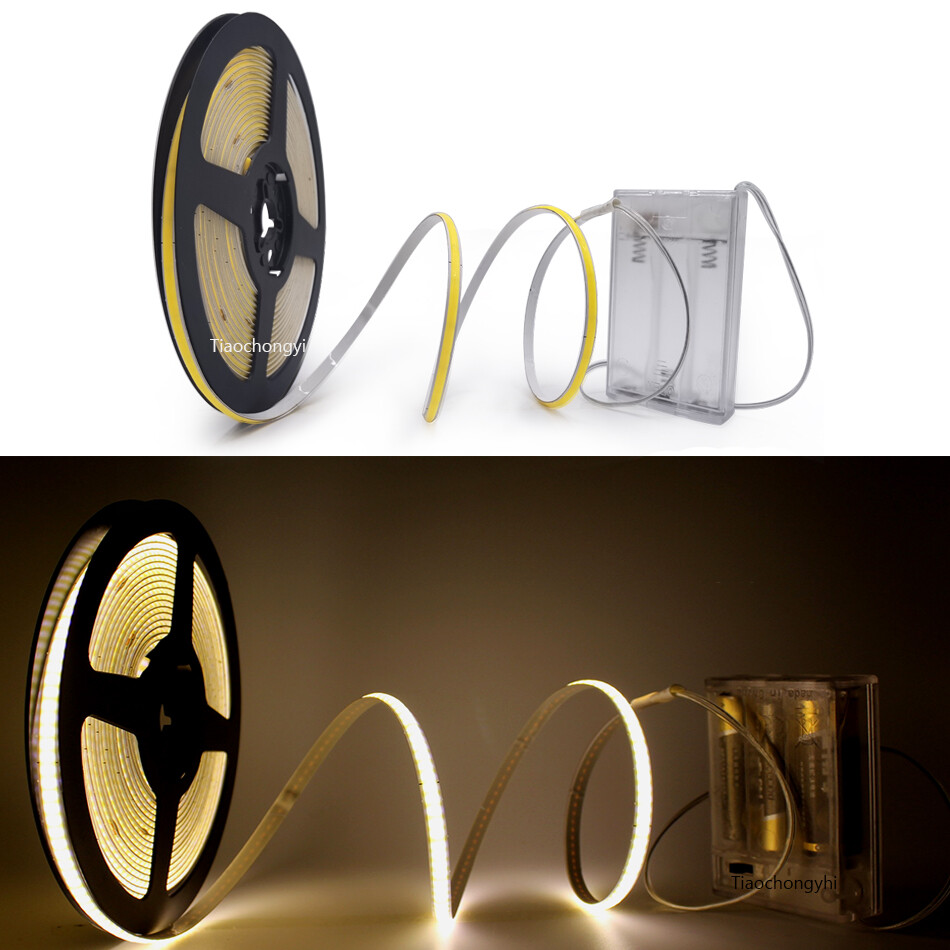 5V 5mm width COB LED light strip 320LED/m Battery box Powered Flexible light bar