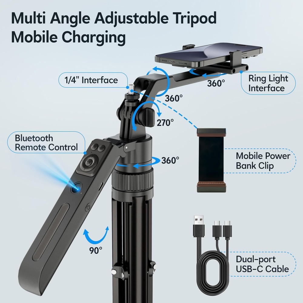 71" Auto Face Tracking Tripod for iPhone with Light, Vlogging Kit for iPhone ...