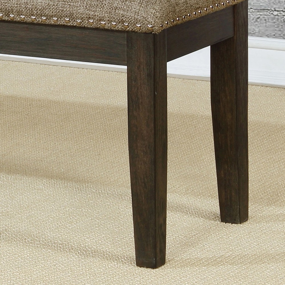Transitional 1pc BENCH Only Espresso Warm Gray Nail heads Solid wood Fabric Up