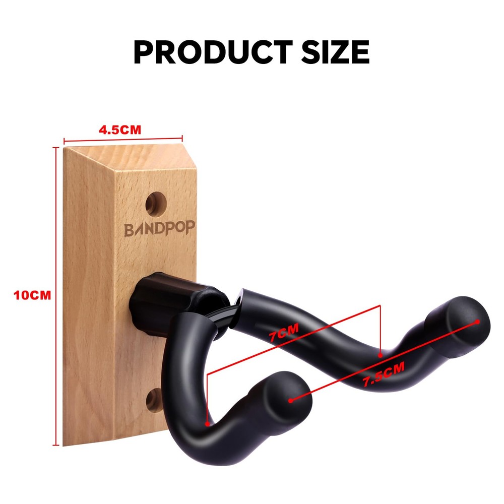 Bandpop Guitar Wall Mount 4 Pack - Solid 2 Pack, Nature Beech Wood 4pack