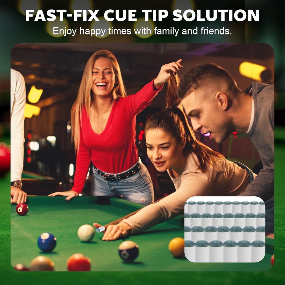 40Pcs Slip On Pool Cue Tips Replacement Kit 4 Sizes No Glue Fast-Fix Solution (9