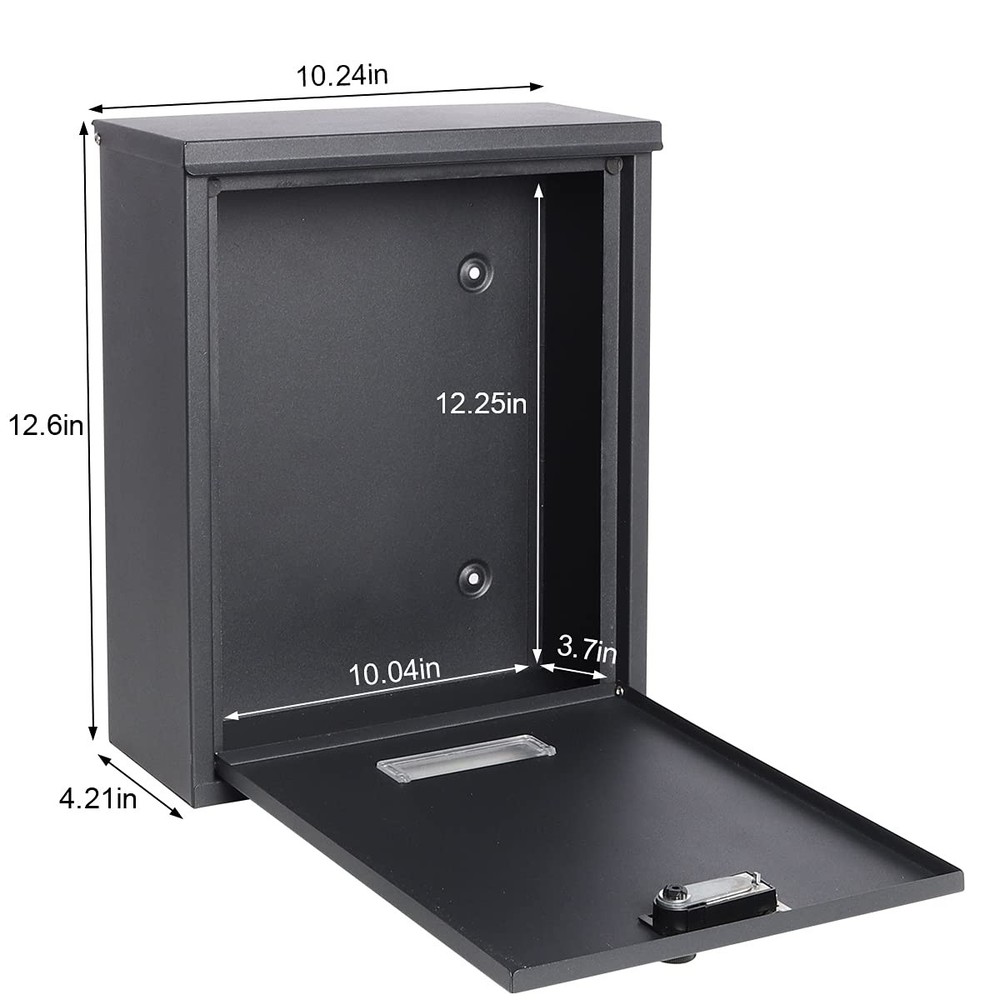 Locking Mailbox Wall Mount Combination Lock Drop Box Large Capacity Black NEW