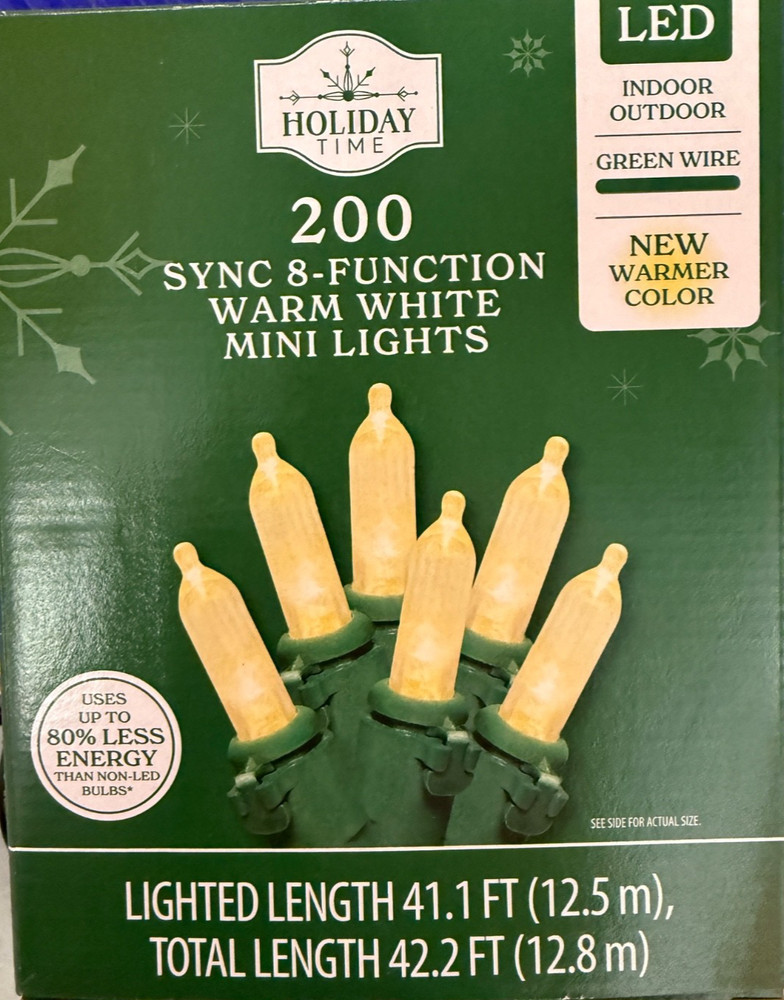 Holiday Time 200 SYNC 8-Function Warm White LED Mini String Lights 42.2-Feet
