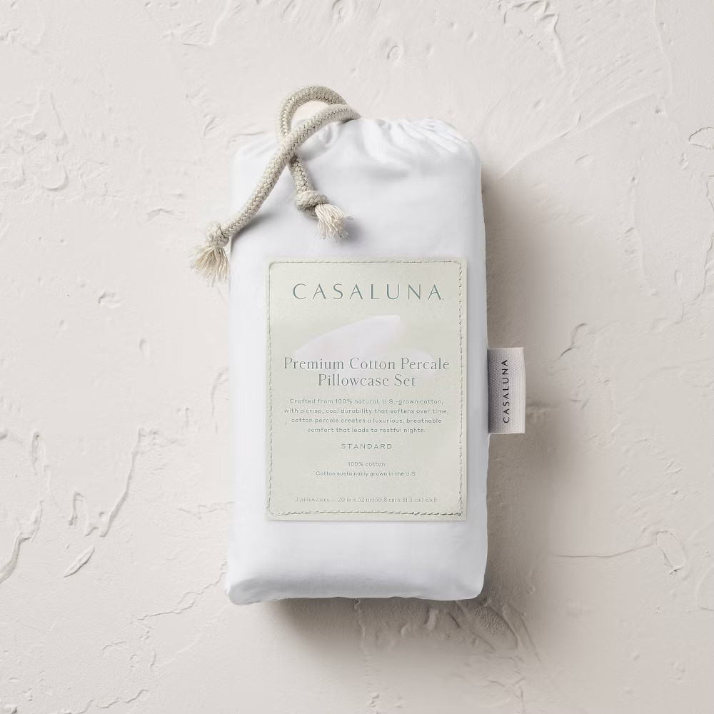 Standard 400 Thread Count Percale Pillowcases White - Casaluna