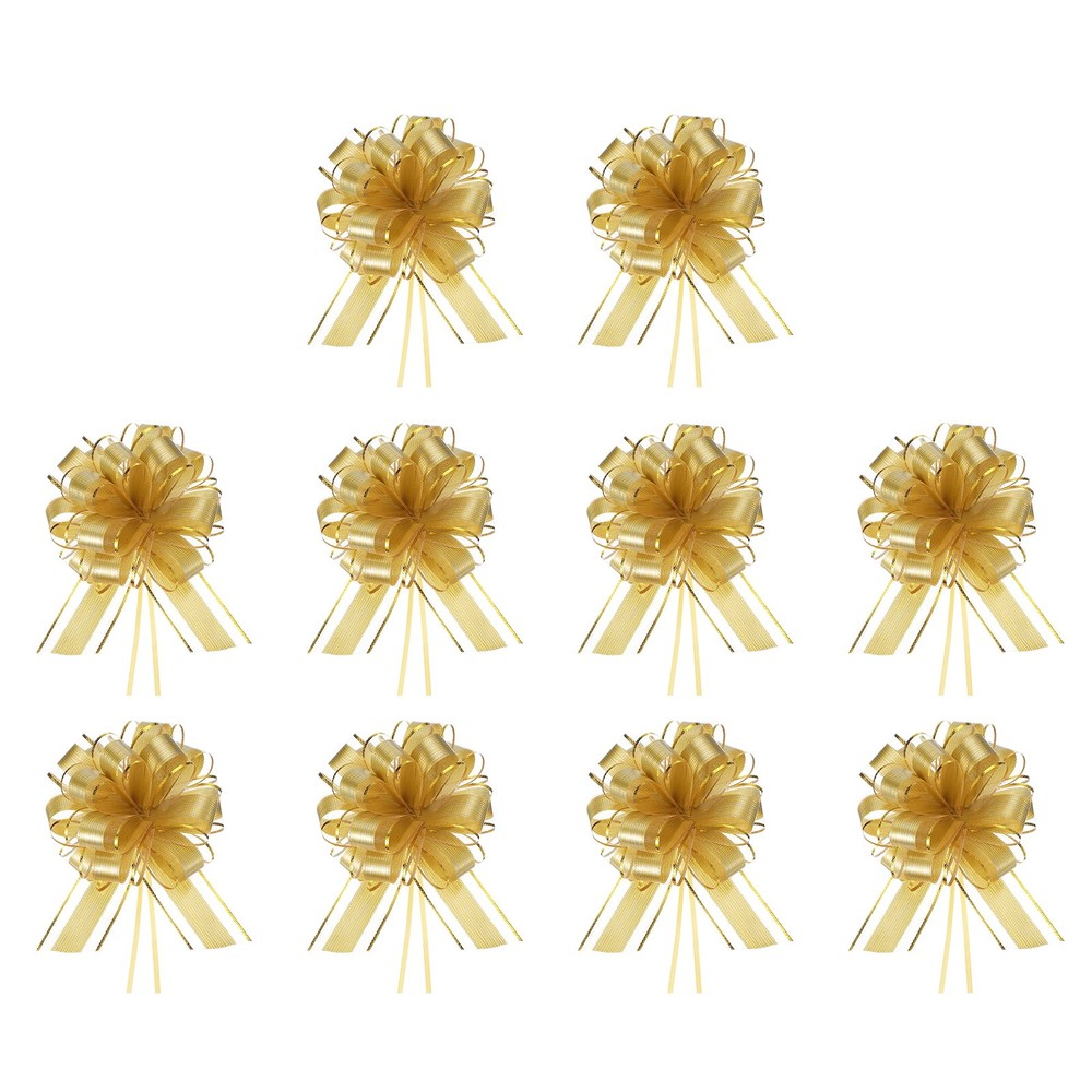 Large Gift Bow 9x7 Inch, 10 Pack  Pull Bows for Gift Wrapping, Gold Tone