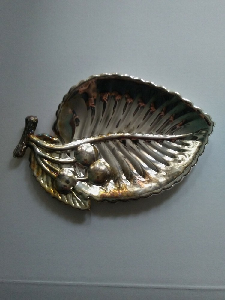 Antique Bronte Arts Silver Plated Leaf Serving Dish