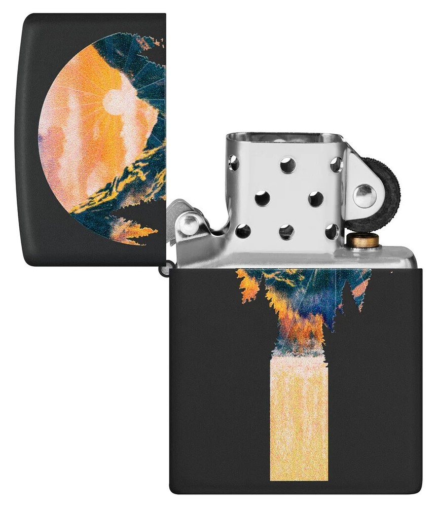 Zippo Mountain Waterfall Design Black Matte 48676