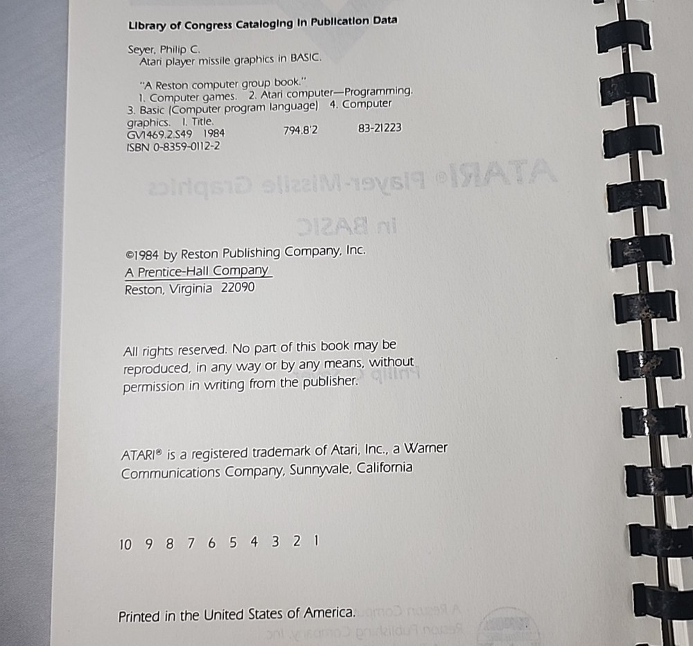 Atari Player-Missile Graphics in Basic Vintage Computer Book Philip C 1st ED PRT