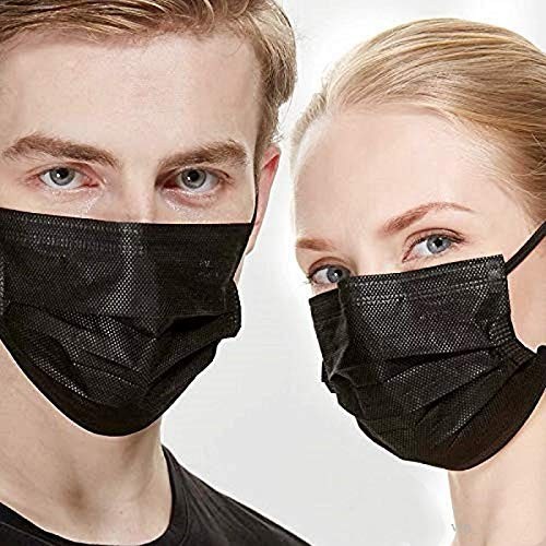 3-Layer Non-Woven Black Disposable Face Masks - 100 Pack for Pollution Defense