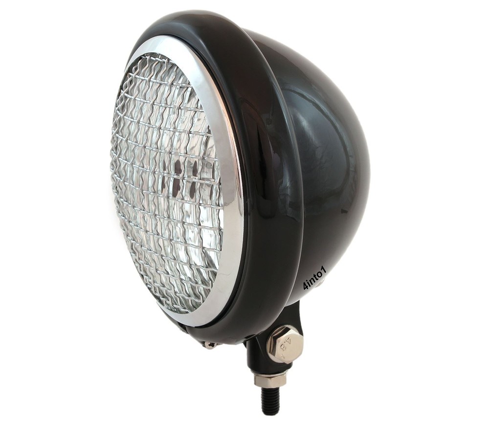 5.75" Custom Motorcycle Bottom Mount Headlight w/ Grill - Gloss Black Chrome