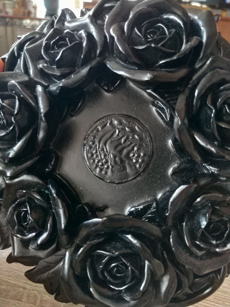 RESERVED Solid cast resin painted black roses crystal ball display stand