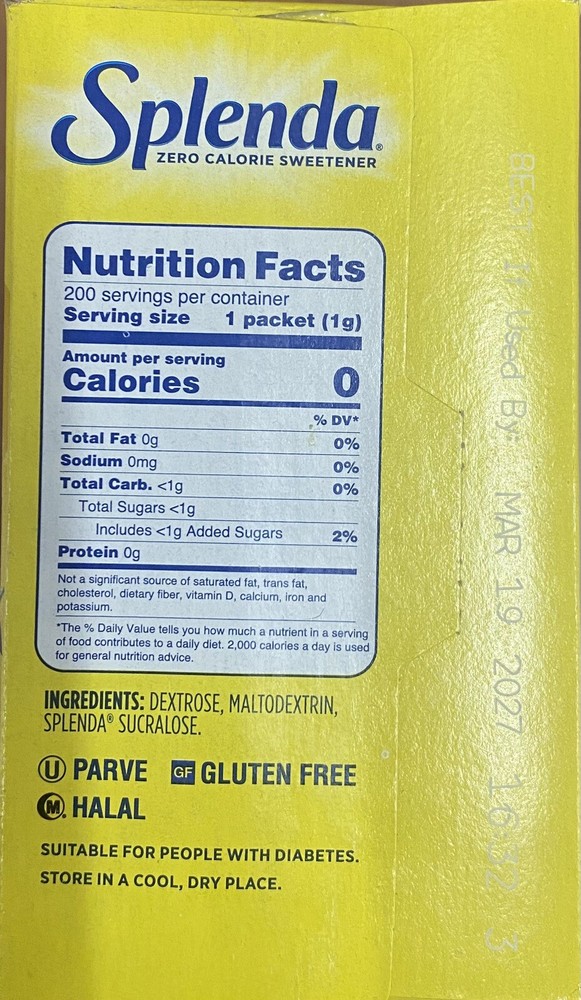 5x SPLENDA Zero Calorie Sweetener 200 Count Packets 7 oz Box - 5 PACK